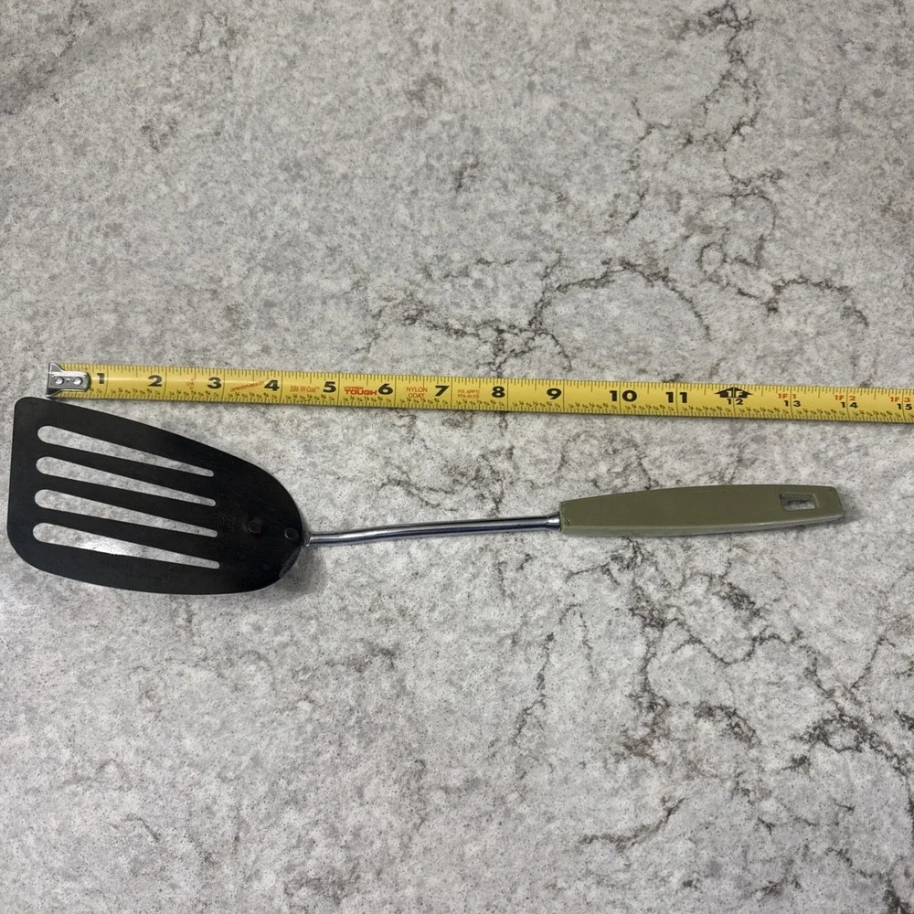 VTG Ekco USA Slotted Angled Spatula Chromium Plated Long 14 In Avocado Green